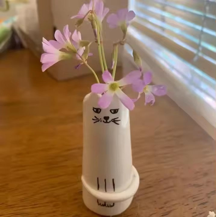 Cat Flower Vase Bud Ceramic Mini Handmade Tiny Vases Japanese Trendy Pretty Vase