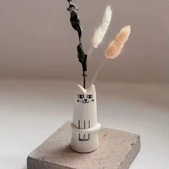 Cat Flower Vase Bud Ceramic Mini Handmade Tiny Vases Japanese Trendy Pretty Vase