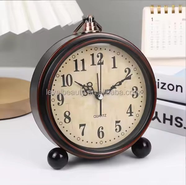 Analog Vintage Alarm Clock Silent Small Bedside Desk Clock
