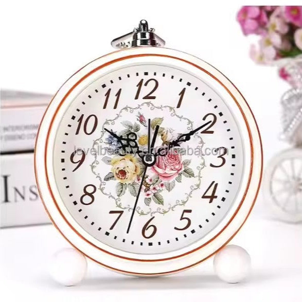 Analog Vintage Alarm Clock Silent Small Bedside Desk Clock